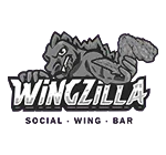 King of the wings Wingzilla black and white logio