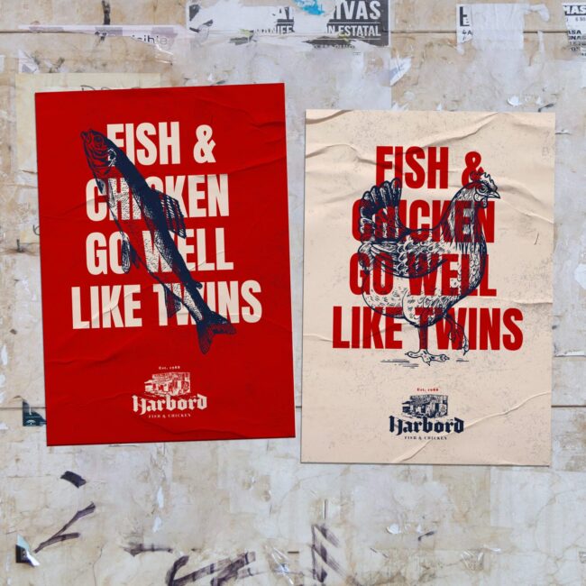 Harbord fish and chicken poster on a wall